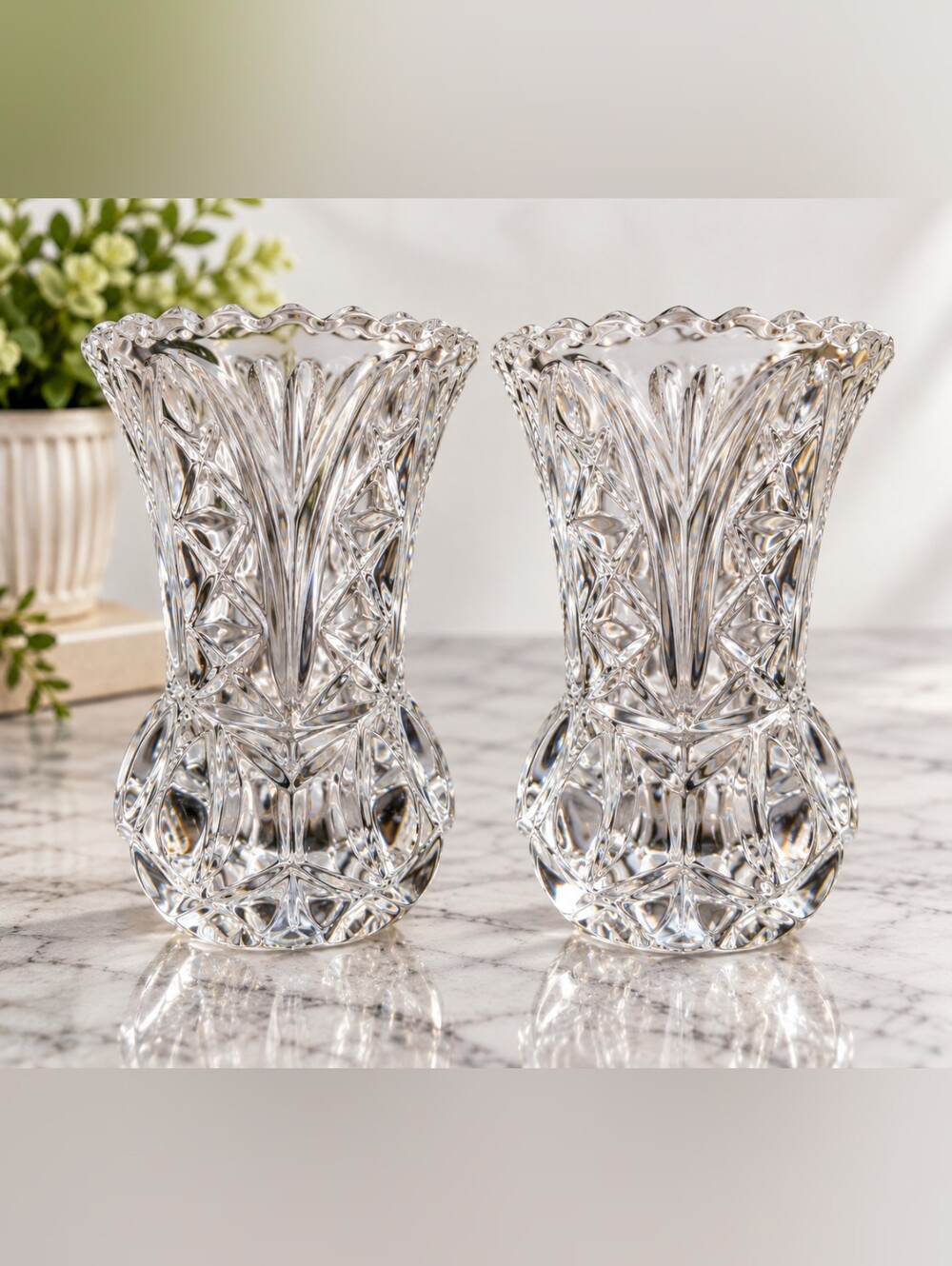 Vintage Kristal Zajecar Yugoslavia 24% Lead Crystal Mini Vases Pair 4.25"